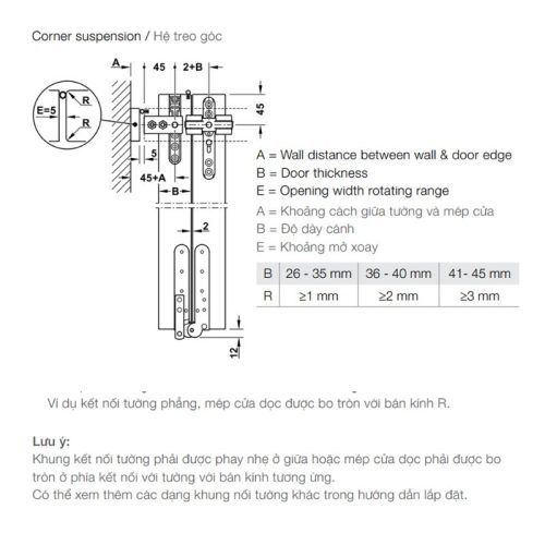 Thông số chung phụ kiện cửa trượt xếp Hafele 940.42.511