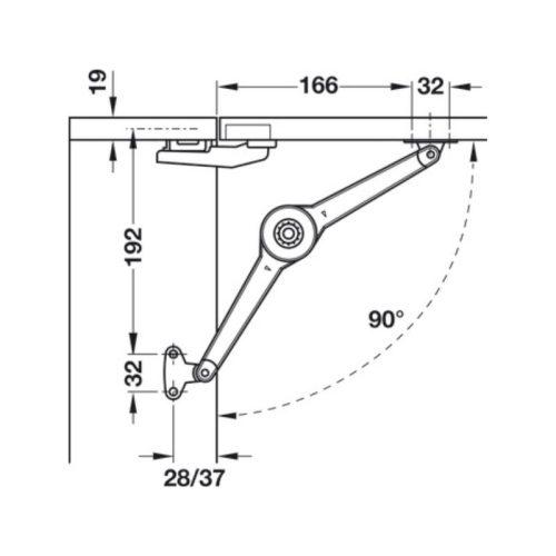 Tay nâng cánh tủ Duo Forte Hafele 373.66.700 4 Thông số chung tay nâng cánh tủ Duo Forte Hafele 373.66.700