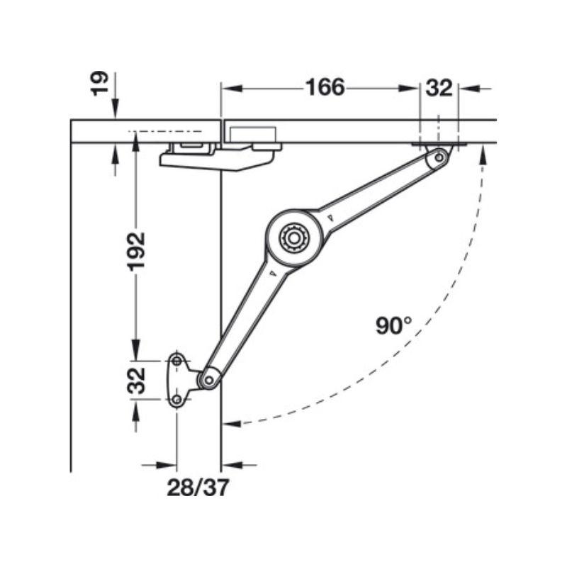 Thông số chung tay nâng cánh tủ Duo Forte Hafele 373.66.700 Thông số chung tay nâng cánh tủ Duo Forte Hafele 373.66.700
