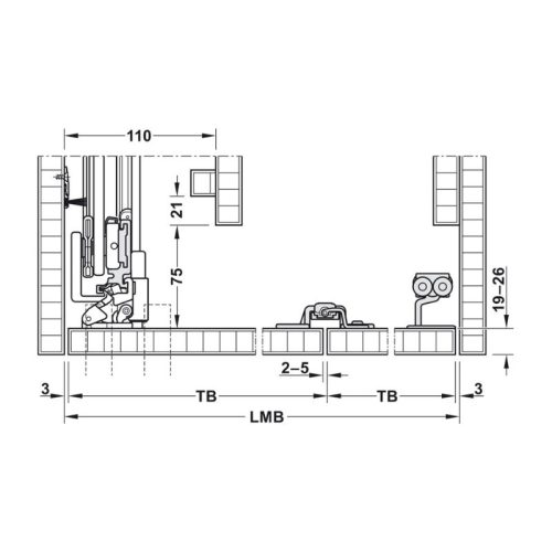 Thông số cửa trượt xếp bằng gỗ Hafele 408.31.009