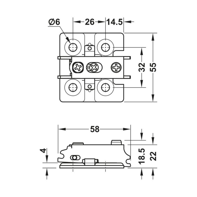 Thông số đế bản lề thép Hafele 327.33.010 Thông số đế bản lề thép Hafele 327.33.010
