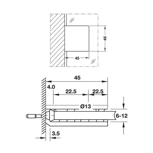 Thông số kẹp kính tường 90 độ Hafele 981.00.562