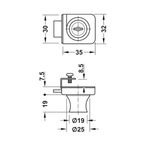 Khóa chốt cửa kính Hafele 233.20.210 3 Thông số khóa chốt cửa kính Hafele 233.20.210