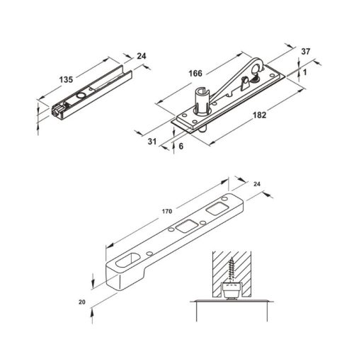 Thông số phụ kiện cho bản lề sàn Hafele 932.79.090