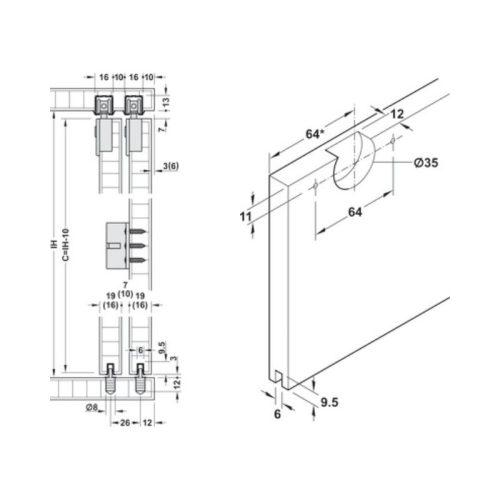 Thông số phụ kiện cửa trượt F-line21 Hafele 402.33.025