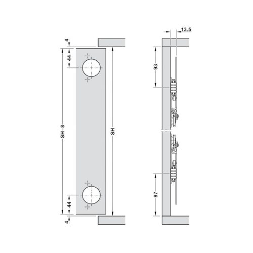 Thông số phụ kiện cửa trượt Slido F-Park71 16B Hafele 408.25.012
