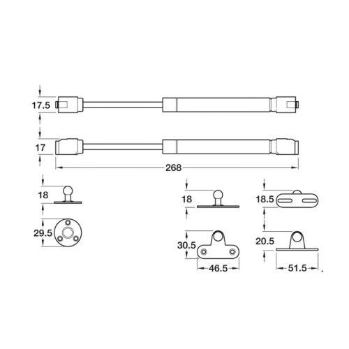 Pittong đẩy cánh tủ 60N Hafele 373.82.906 4 Thông số Pittong đẩy cánh tủ 60N Hafele 373.82.906