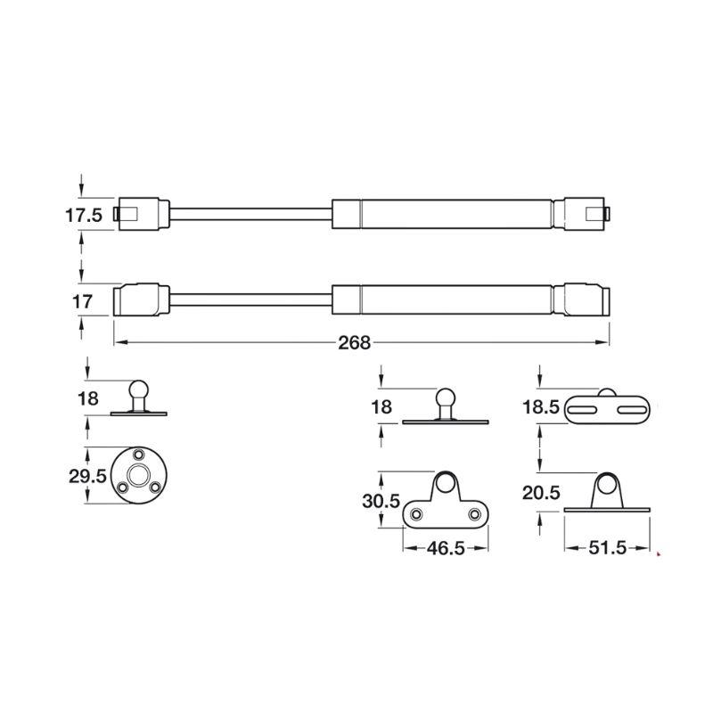 Thông số Pittong đẩy cánh tủ 60N Hafele 373.82.906 Thông số Pittong đẩy cánh tủ 60N Hafele 373.82.906