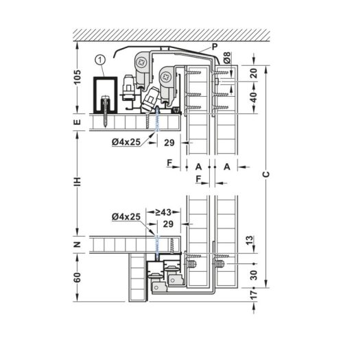 Ray dẫn hướng đôi Slido F-Line44 80A Hafele 406.78.713 3 Thông số ray dẫn hướng đôi Slido F-Line44 80A Hafele 406.78.713