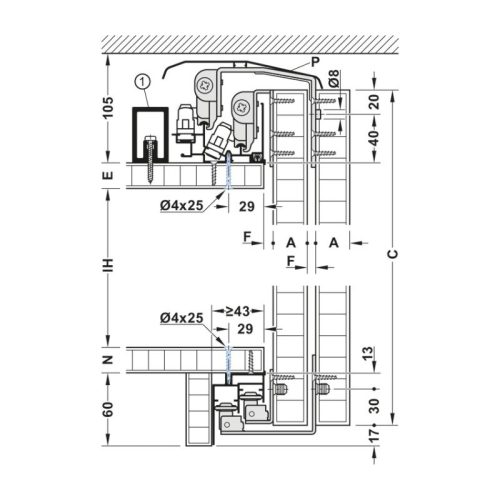 Thông số ray trượt dưới F-Li44 80A Hafele 406.78.712