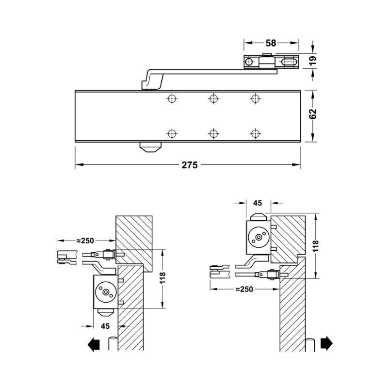 Thông số tay đẩy hơi cùi chỏ DCL55 Hafele 931.84.819 Thông số tay đẩy hơi cùi chỏ DCL55 Hafele 931.84.819