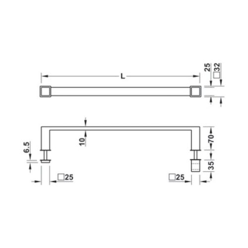Thông số tay nắm cửa kính vuông 450mm PSS Hafele 981.77.000