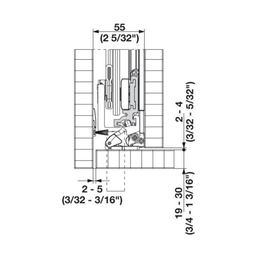 Thông số thanh kết nối cho 1 bên cánh 900mm Hafele 408.30.092