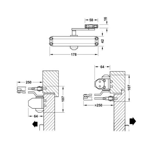 Thông số thiết bị đóng cửa tự động DCL11 Hafele 931.84.643