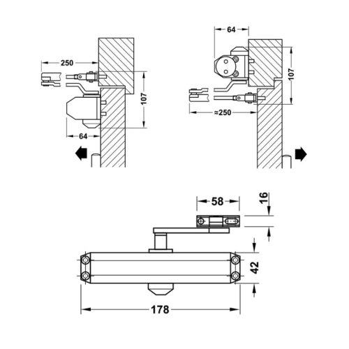 Thông số thiết bị đóng cửa tự động DCL11 Hafele 931.84.649