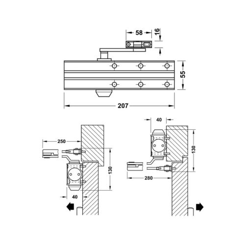 Thông số thiết bị đóng cửa tự động DCL15 Hafele 931.84.689