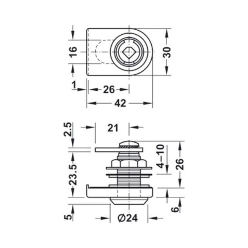 Thông số vỏ khóa cửa kính SYMO Hafele 233.42.610