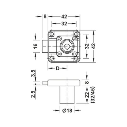 Thông số vỏ khóa vuông Hafele 232.26.330