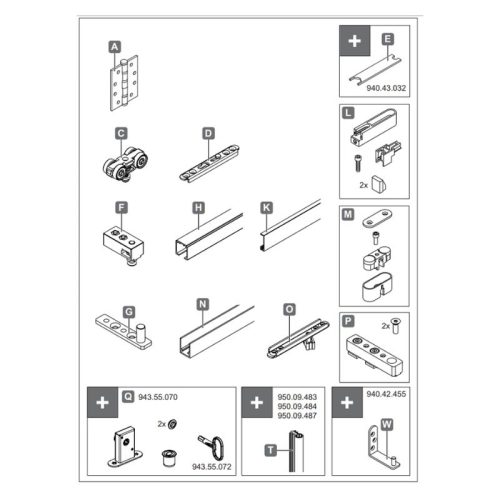 Trọn bộ phụ kiện cửa trượt xếp cho cửa gỗ Hafele 940.42.512