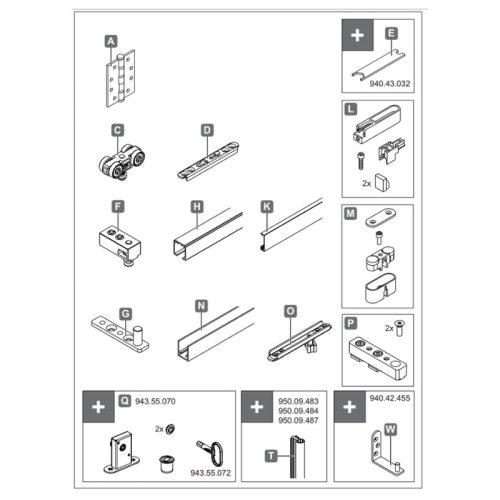 Trọn bộ phụ kiện cửa trượt xếp Hafele 940.42.511