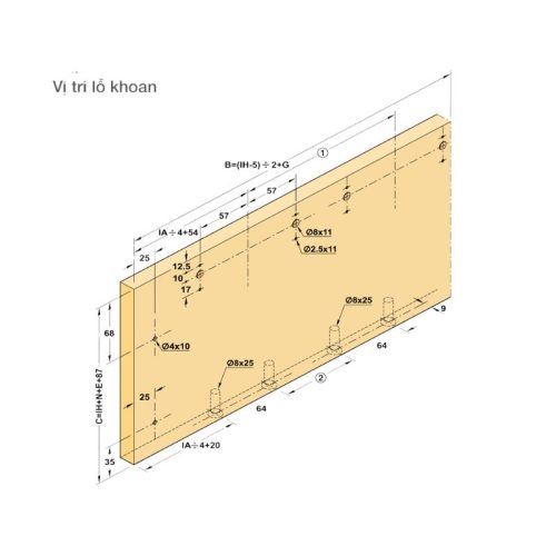 Bộ phụ kiện cửa trượt bằng mặt M 50F FB Hafele 406.11.288 3 Vị trí bộ phụ kiện cửa trượt bằng mặt M 50F FB Hafele 406.11.288