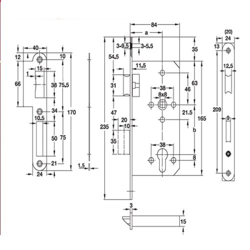 Thân khóa lưỡi gà chốt chết C/C 72mm Hafele 911.02.168 3 911 02 168 1