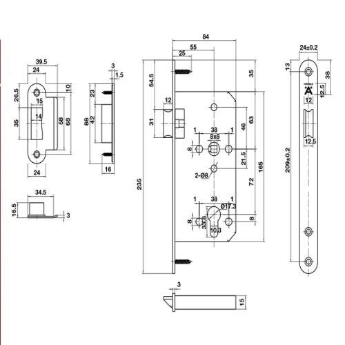 Thân khóa lưỡi gà C/C 72mm Hafele 911.23.428 3 911 23 428 1