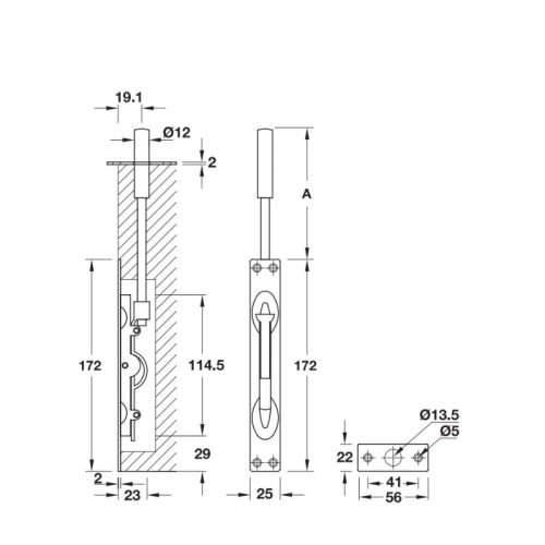 Chốt âm Hafele 911.81.168 4 kich thuoc chot am 255mm inox mo hafele 911.81.168