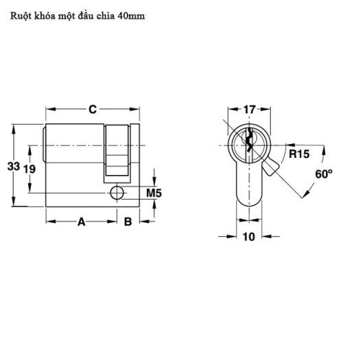 Ruột khóa 40mm một đầu chìa Hafele 916.63.361 2 ruot khoa 40mm mot dau chia hafele 916 63 361 1