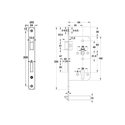 Thân khóa lưỡi gà chốt chết C/C 72mm Hafele 911.02.799 3 than khoa luoi ga chot chet c c 72mm hafele 911 02 799 1